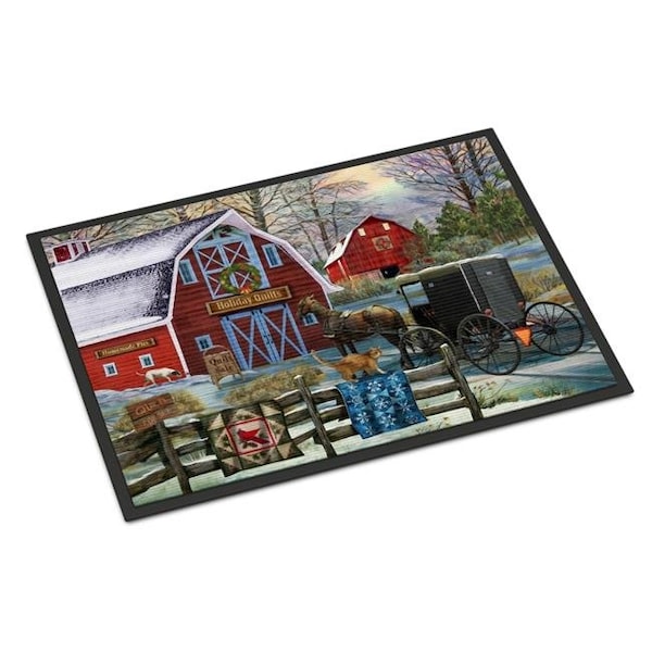 Carolines Treasures PTW2064MAT 18 x 27 in. Christmas Holiday Quilt Shop Barn Indoor or Outdoor Mat PTW2064MAT - main